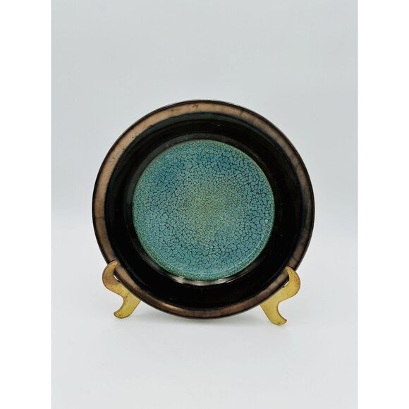 Mikasa Gourmet Basics Plates Jade 8.5" Set of 8 Stoneware Teal Brown Crackle - Picture 2 of 6